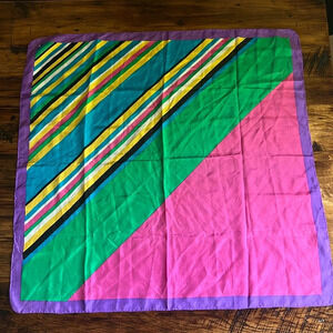 Vintage Mid Century Modern 100% Silk Hand-rolled Hem Scarf Stripe Design 31X30”